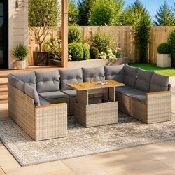 10 Piece Modular Outdoor Lounge Sofa Set in Beige