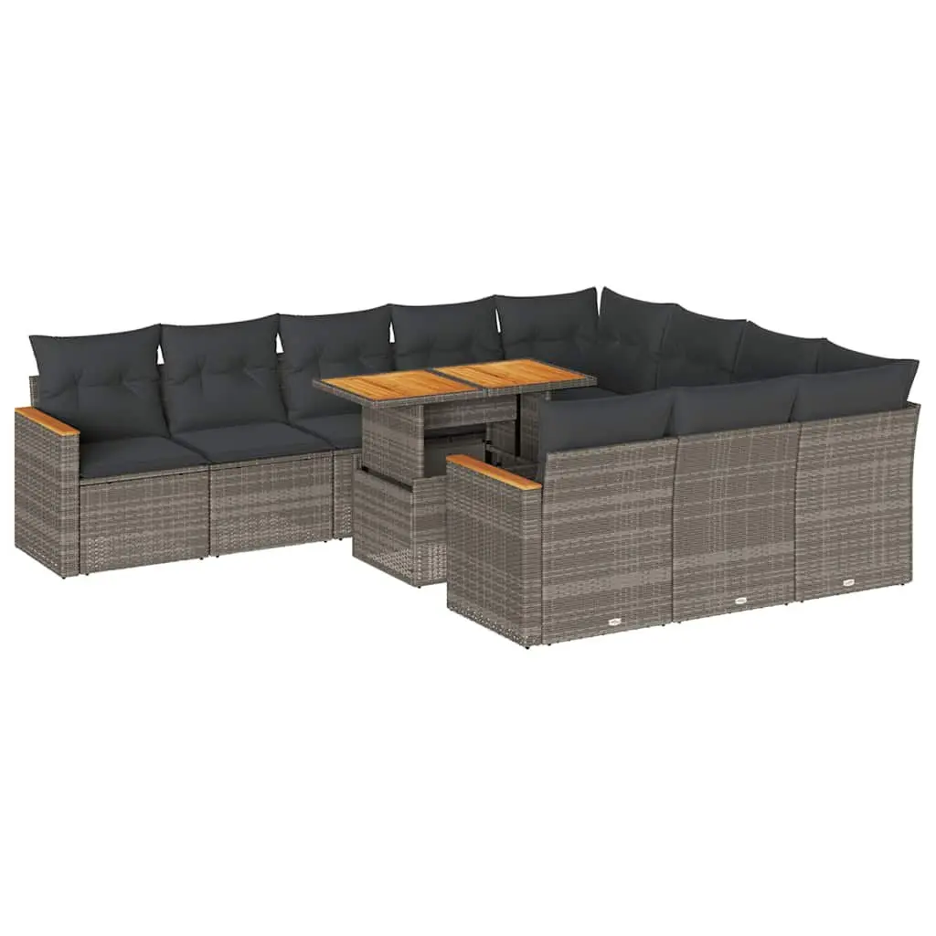 11 Piece Garden Sofa Set Grey Poly Rattan Modular Outdoor Furniture