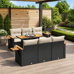 7 Piece Garden Sofa Set with Cushions Black Outdoor Patio Furniture Modular