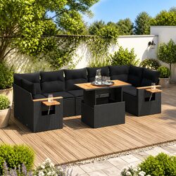 8 Piece Outdoor Garden Sofa Set Black Poly Rattan Patio Furniture with Storage