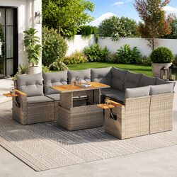 Elevate Your Patio with This 9 Piece Beige Sofa Set