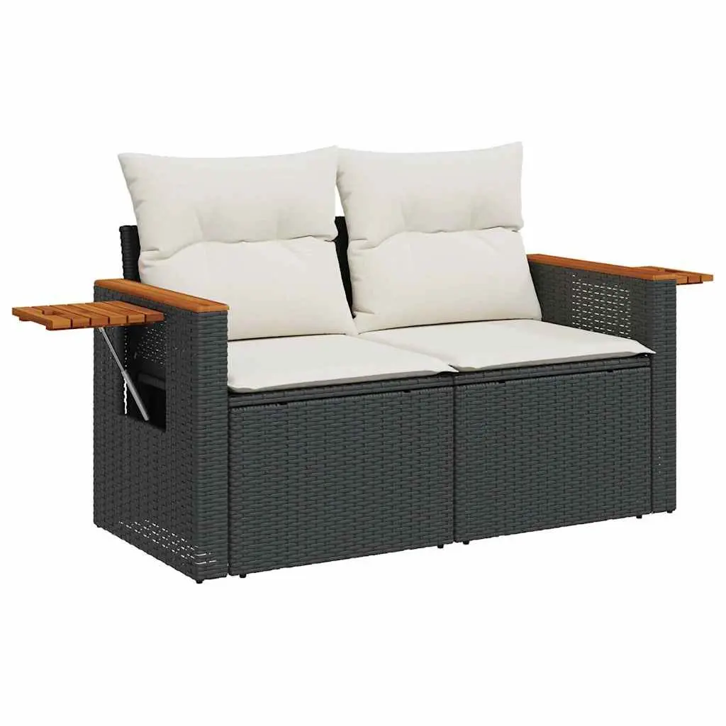 Garden Sofa Set 10 Piece Outdoor Furniture Black Poly Rattan with Cushions