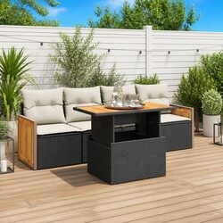 Stylish 5 Piece Garden Sofa Set with Cushions - Black