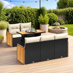 Black Poly Rattan 6 Piece Outdoor Sofa Set for Relaxation