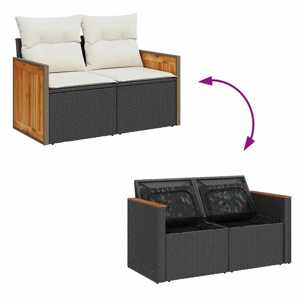 Garden Sofa Set 6 Piece Outdoor Furniture Black Poly Rattan Modular Patio Lounge