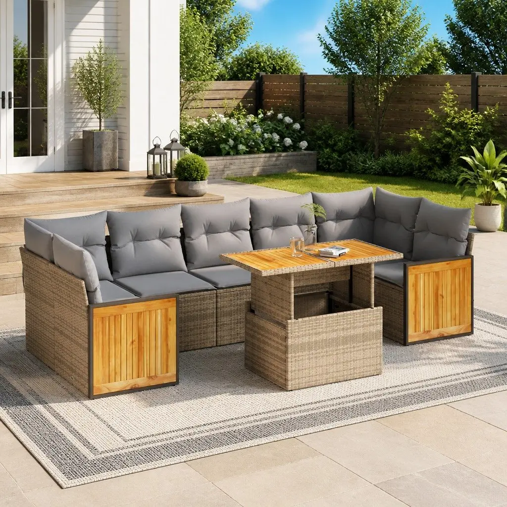 Garden Sofa Set 8 Piece Outdoor Furniture Beige Modular Cushions Storage