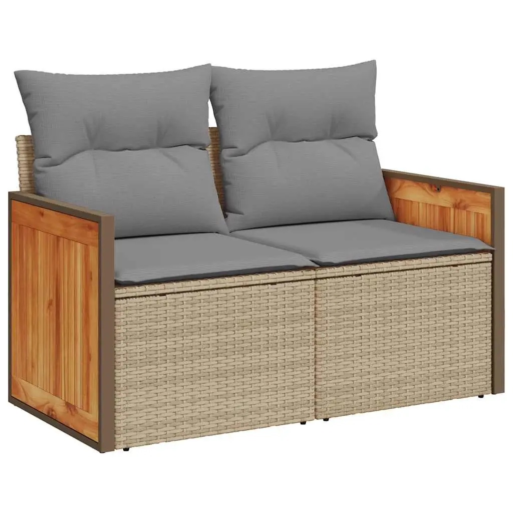 5 Piece Outdoor Garden Sofa Set Beige Poly Rattan Patio Furniture with Cushions