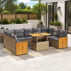 Outdoor 10-Piece Sofa Set in Beige with Cushions