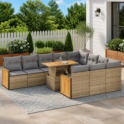 Outdoor Sofa Set 11 Pieces in Beige Poly Rattan for Stylish Spaces