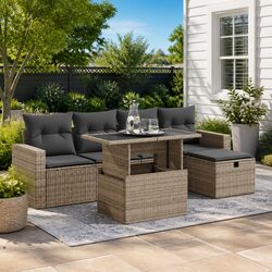 Stylish 6 Piece Outdoor Patio Sofa Set with Cushions