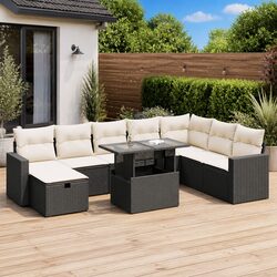 Garden Sofa Set 9 Piece Outdoor Furniture Black Poly Rattan Modular Patio