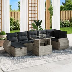 Garden Sofa Set 8 Piece Outdoor Furniture Grey Poly Rattan Patio Seating