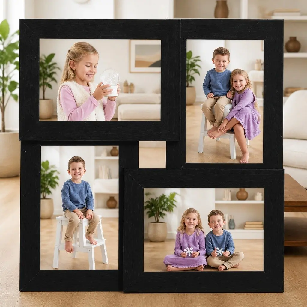 Collage Photo Frame 4 Opening Black Wall Table Decor 13x18 cm Picture Holder