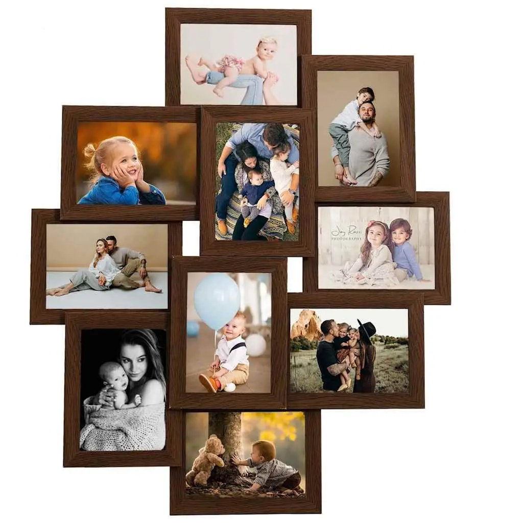 Collage Photo Frame 10 Piece Set 10x15cm Brown Wall Mounted Display