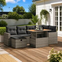 Garden Sofa Set 8 Piece Outdoor Furniture Grey Poly Rattan with Cushions Modular