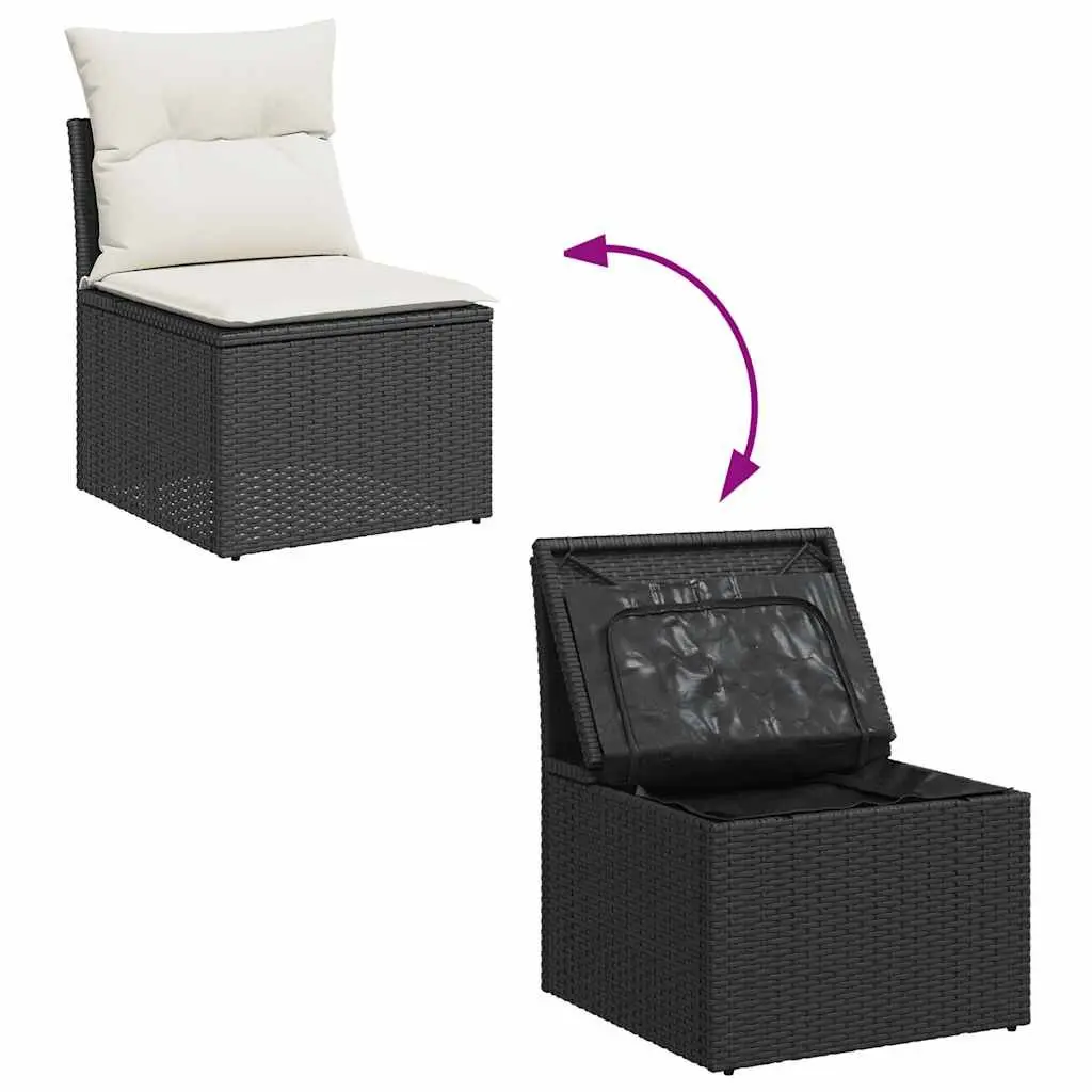 Garden Sofa Set 6 Piece Outdoor Furniture Black PE Rattan with Cushions Storage