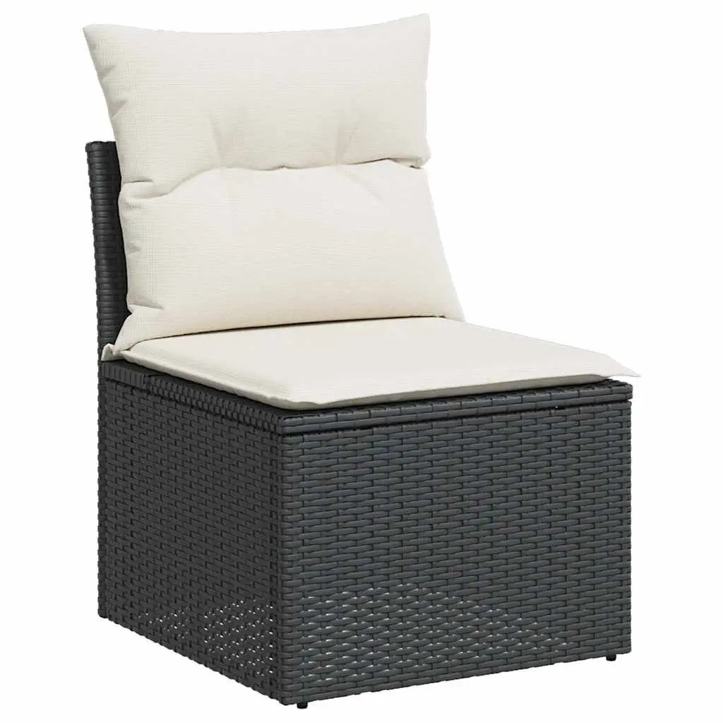 Garden Sofa Set 6 Piece Outdoor Furniture Black PE Rattan with Cushions Storage