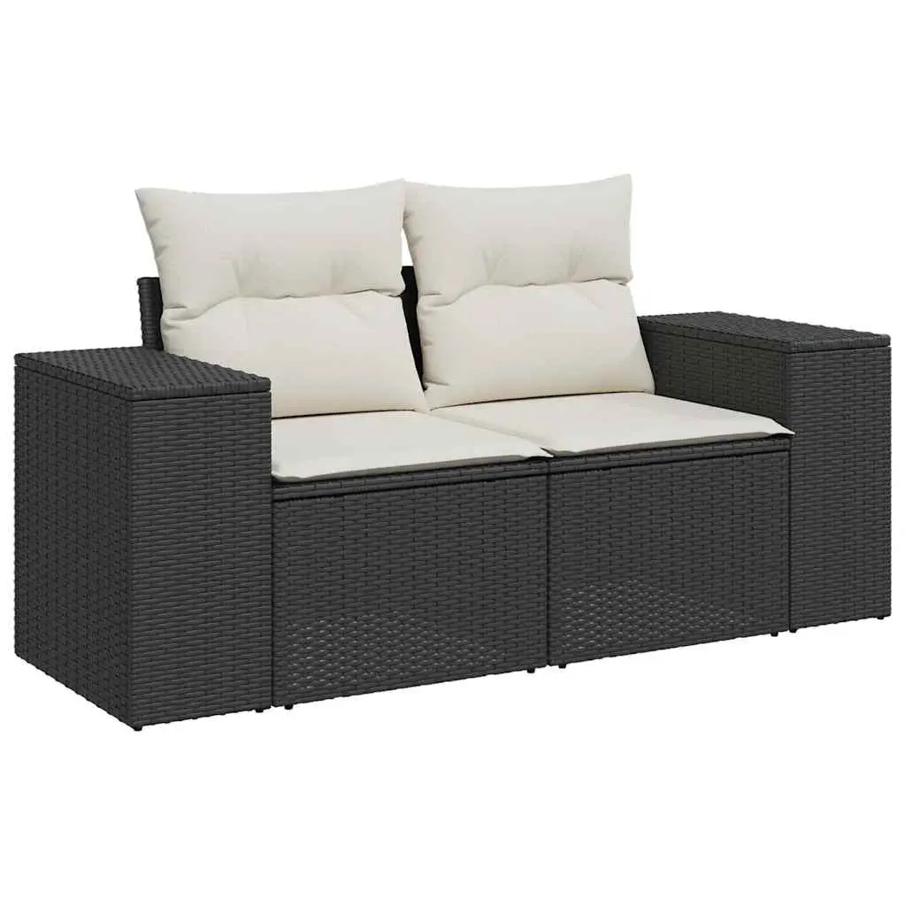 Garden Sofa Set 6 Piece Outdoor Furniture Black Poly Rattan with Cushions