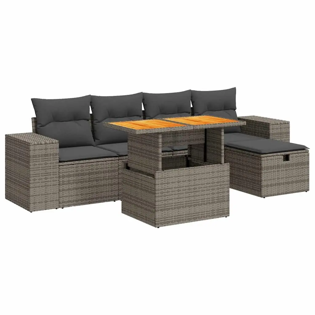 Garden Sofa Set 6 Piece Outdoor Furniture Grey Poly Rattan Patio Lounge Seating