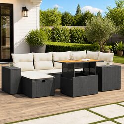 Garden Sofa Set 8 Piece Outdoor Furniture Black Poly Rattan Modular with Storage