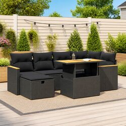 Outdoor Lounge Sofa Set 8 Piece in Black Rattan