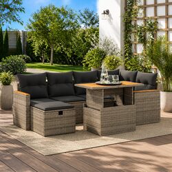 Garden Sofa Set 8 Piece Outdoor Furniture Grey Poly Rattan Patio with Cushions
