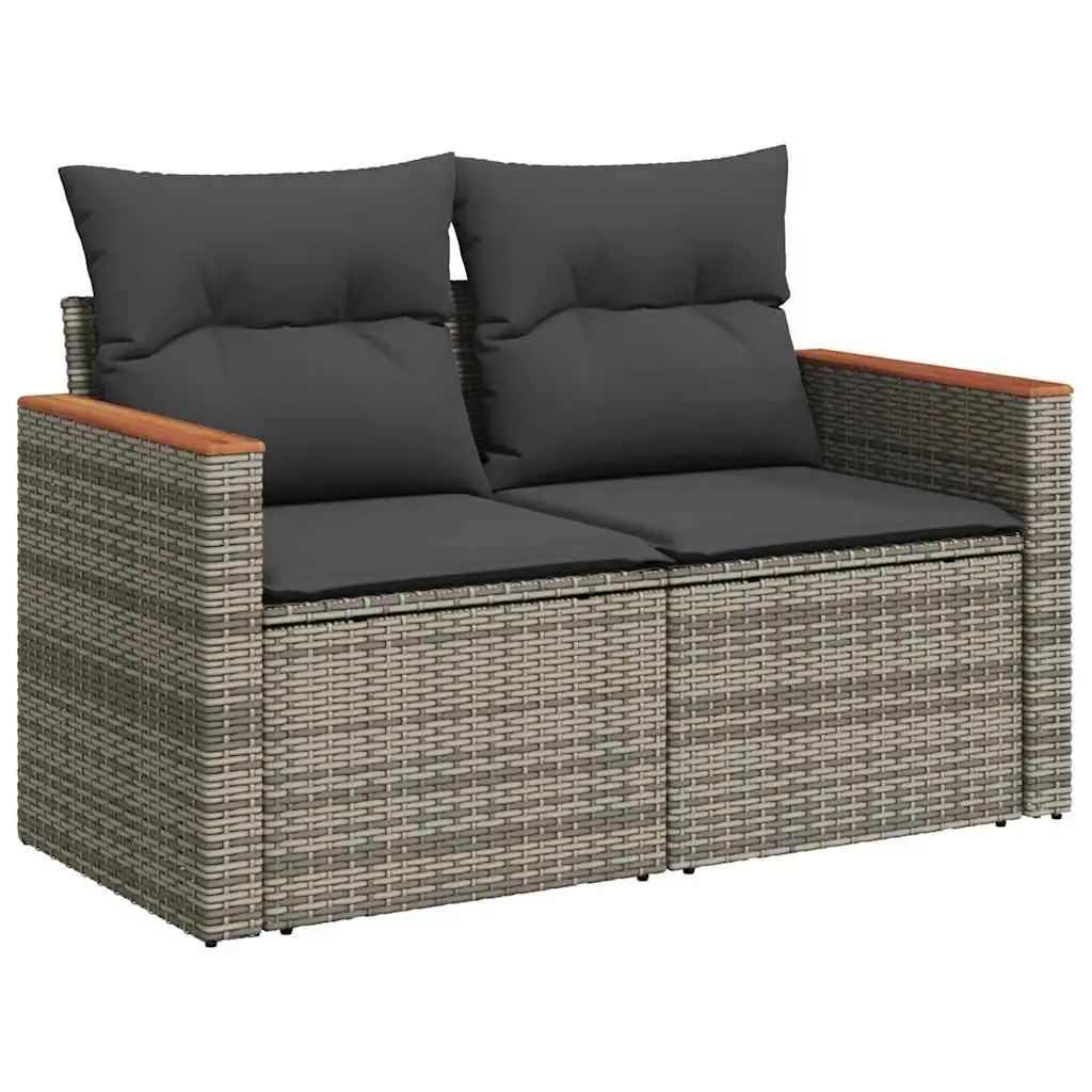 Garden Sofa Set 8 Piece Outdoor Furniture Grey Poly Rattan Patio with Cushions Storage Space Adjustable Table