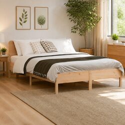 Solid Pine Wood Bed Frame 135x190 cm for a Cozy Bedroom