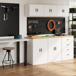 Enhance Your Garage with 2 Piece White Storage Cabinets