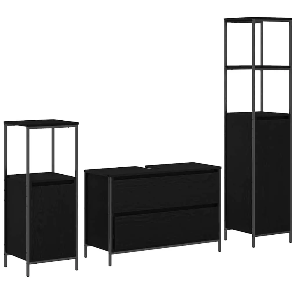 Bathroom Furniture Set 3 Piece Black Oak Modern Storage Cabinet Unit