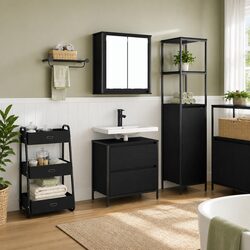 Stylish 2-Piece Black Oak Bathroom Storage Set
