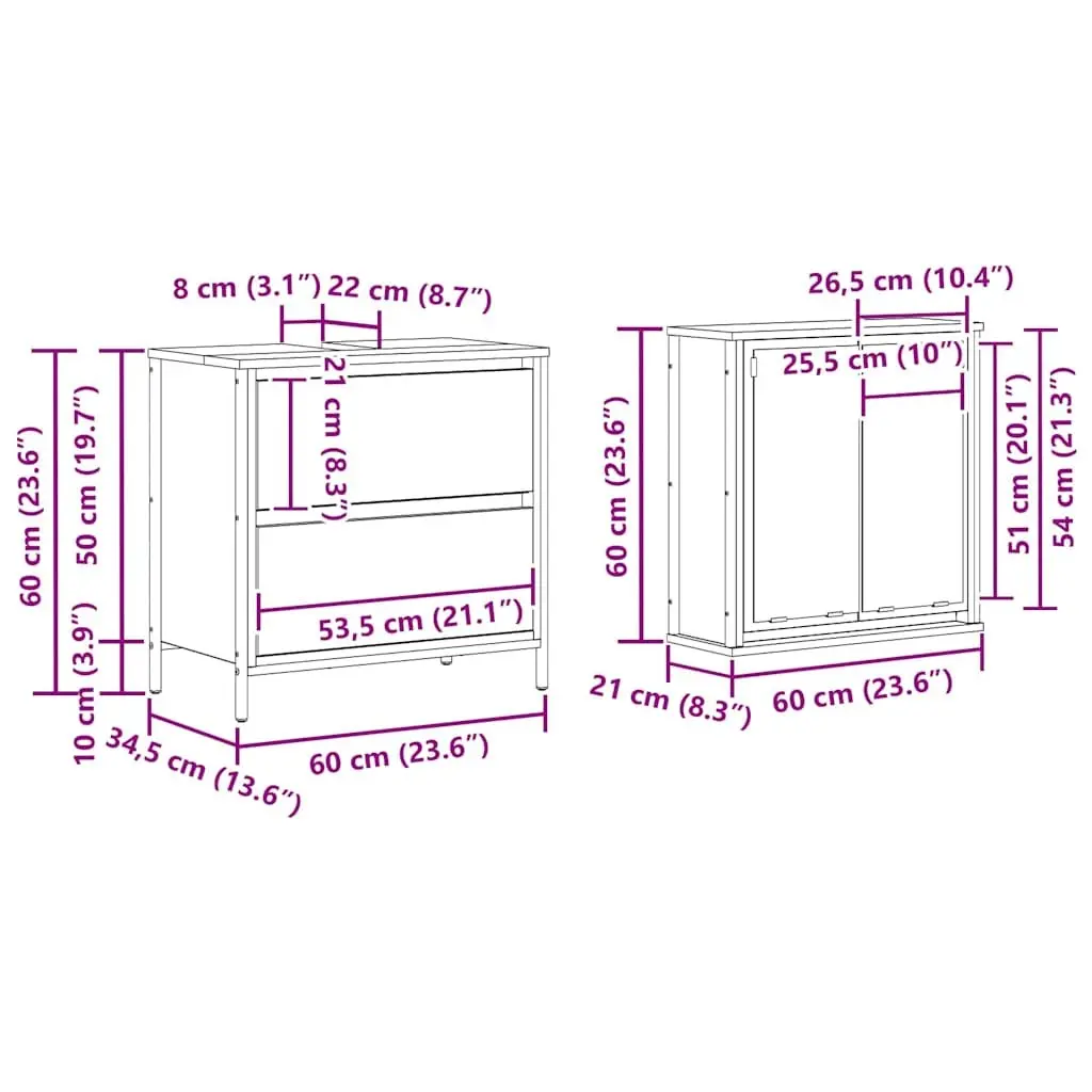 Bathroom Furniture Set 2 Piece Black Oak Engineered Wood Cabinet Mirror Storage