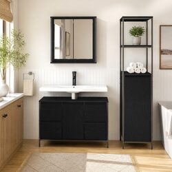 Contemporary 2-Piece Bathroom Vanity Unit in Black