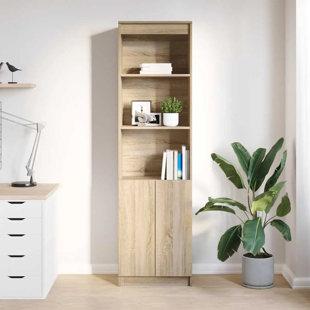Tall Engineered Wood Highboard Storage Cabinet Brown for Organizing Household Items in Dining Room Bedroom Kitchen and Living Space