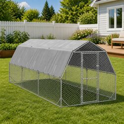 Chicken Run with Roof 2.5x6x2.25m Walk-In Coop Small Animal Habitat Enclosure