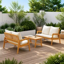 Outdoor Bistro Set 3 Piece Brown Acacia Wood Garden Furniture with Cushions