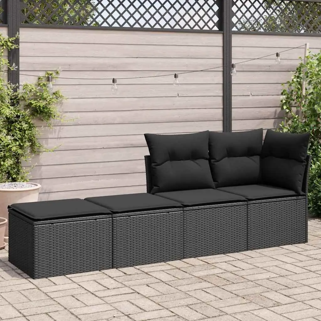 Garden Sofa Set 2 Piece Modular Outdoor Furniture Black Weather Resistant with Cushions