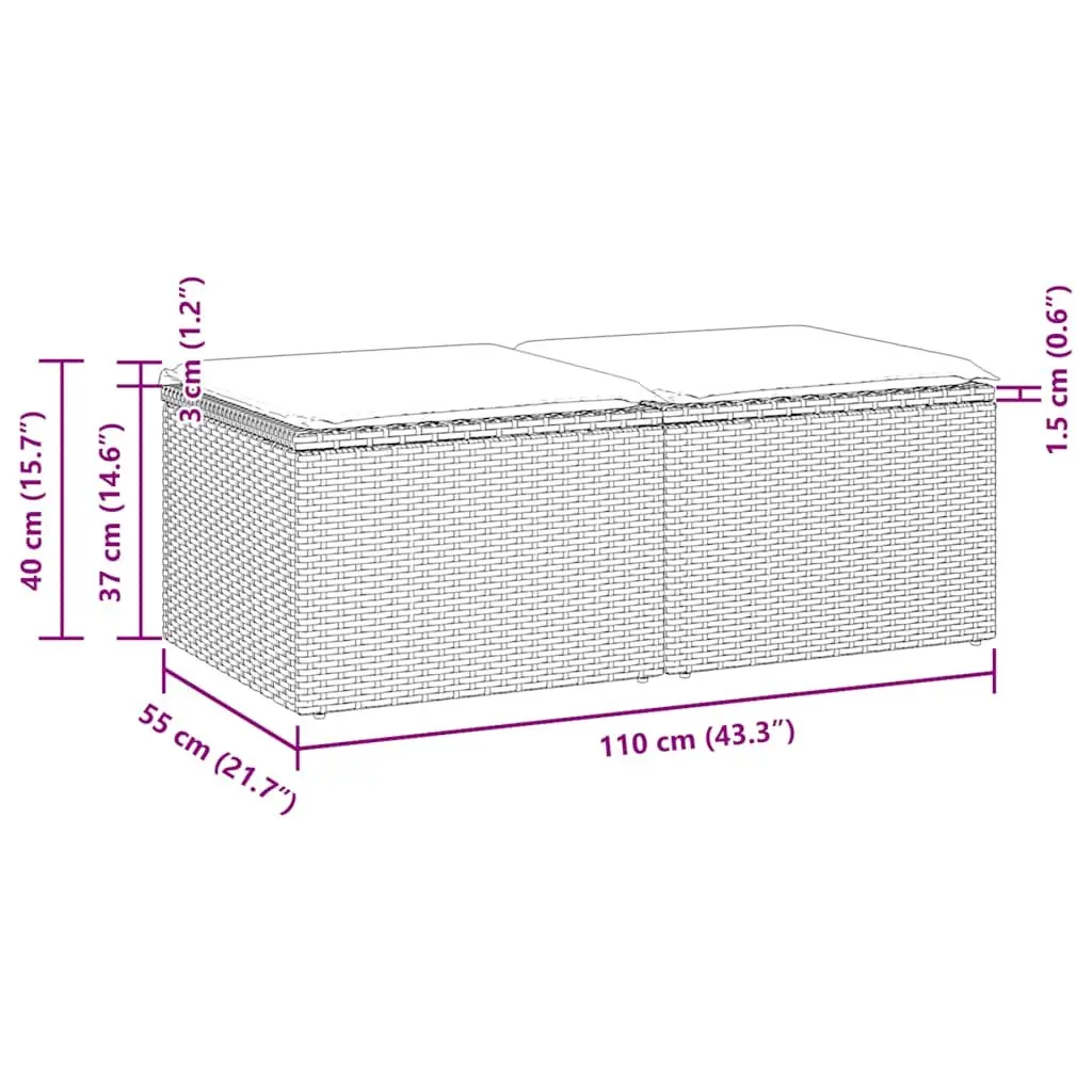 Garden Sofa Set 2 Piece Grey Poly Rattan Outdoor Furniture with Cushions