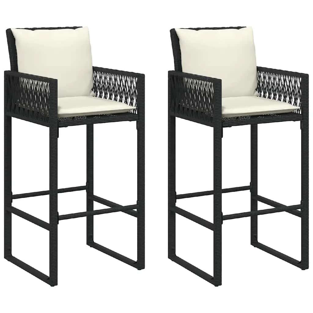 Outdoor Bar Set 3 Piece Cushioned Stools Black PE Rattan Weather Resistant Furniture
