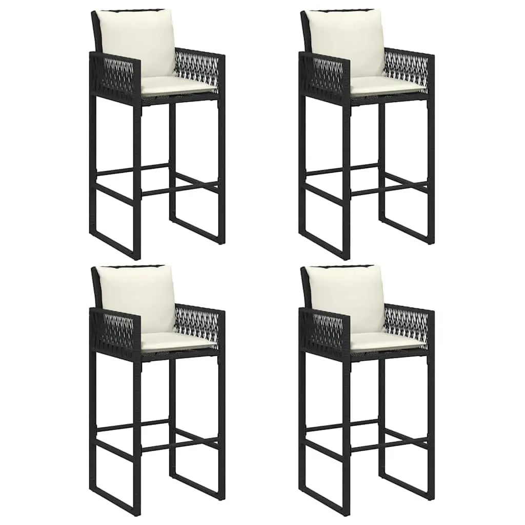 Outdoor Patio Furniture Set 5 Piece Black Poly Rattan with Cushions Weather Resistant Bar Table and Stools