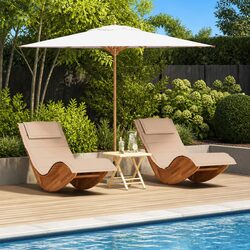Sun Lounger with Cushion 2-Person Set Outdoor Garden Patio Seating Brown 2 pcs