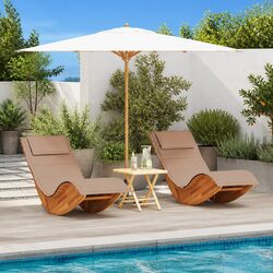 Sun Lounger 2 Seater Brown Solid Acacia Outdoor Garden Patio Lounging Chair