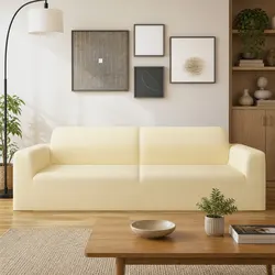 Cream Polyester Jersey 3-Seater Sofa Cover for a Fresh Look