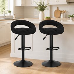 Bar Stools 2 pcs Black Velvet Adjustable Height with Footrest Counter Seating