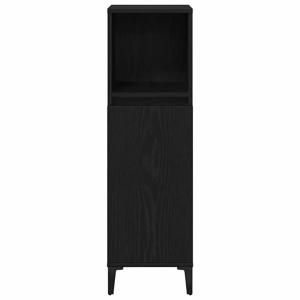 3 Piece Wall-Mounted Bathroom Storage Set in Black Oak Engineered Wood with Flush Doors and Metal Post Legs