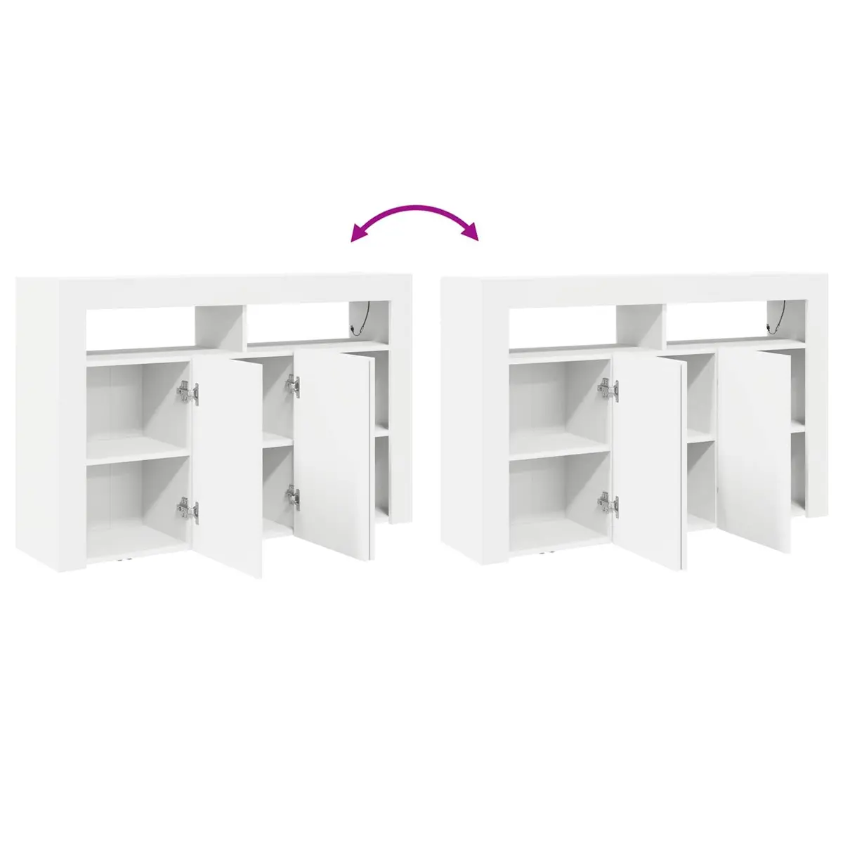 White Sideboard RGB LED Lights Modern Storage Cabinet Engineered Wood