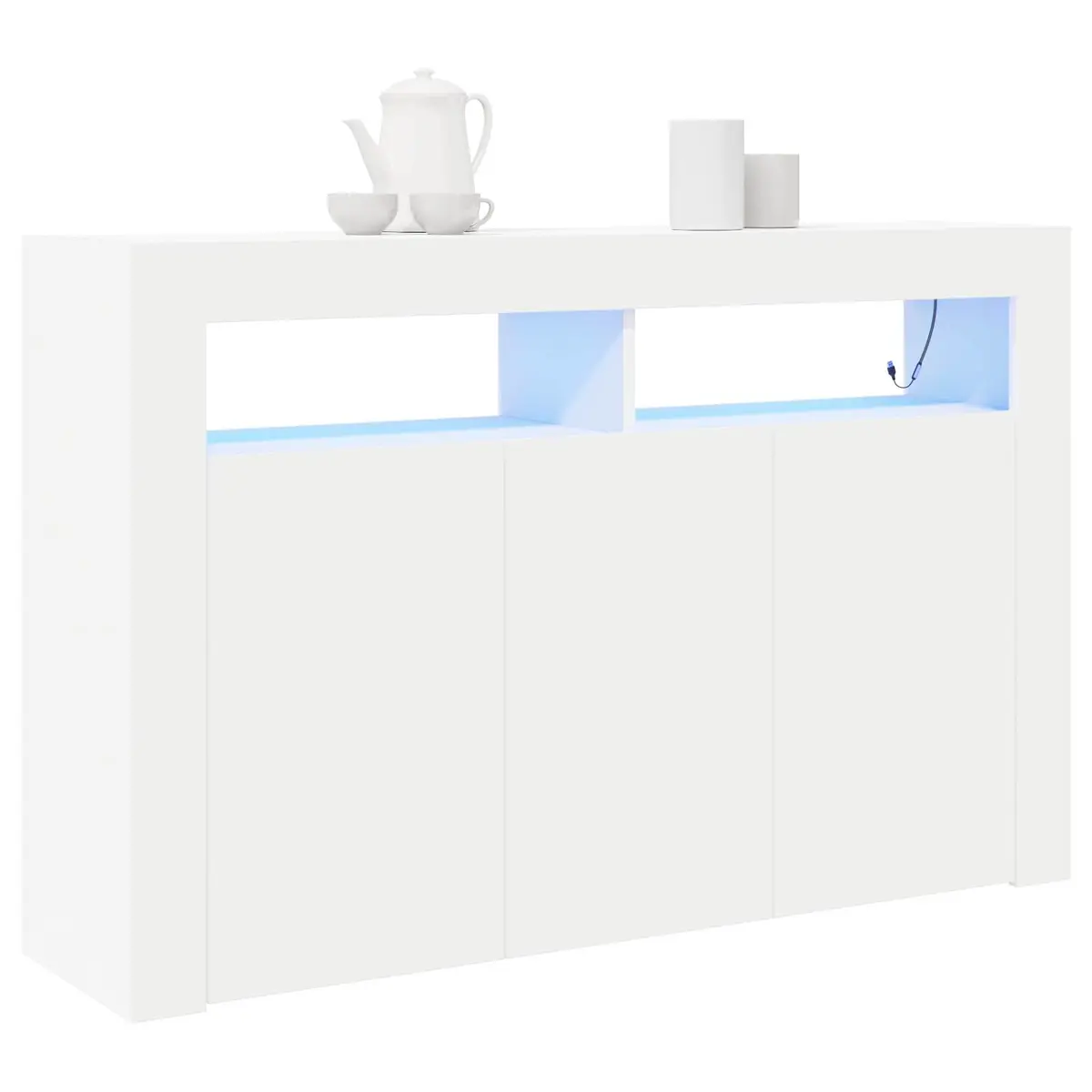 White Sideboard RGB LED Lights Modern Storage Cabinet Engineered Wood