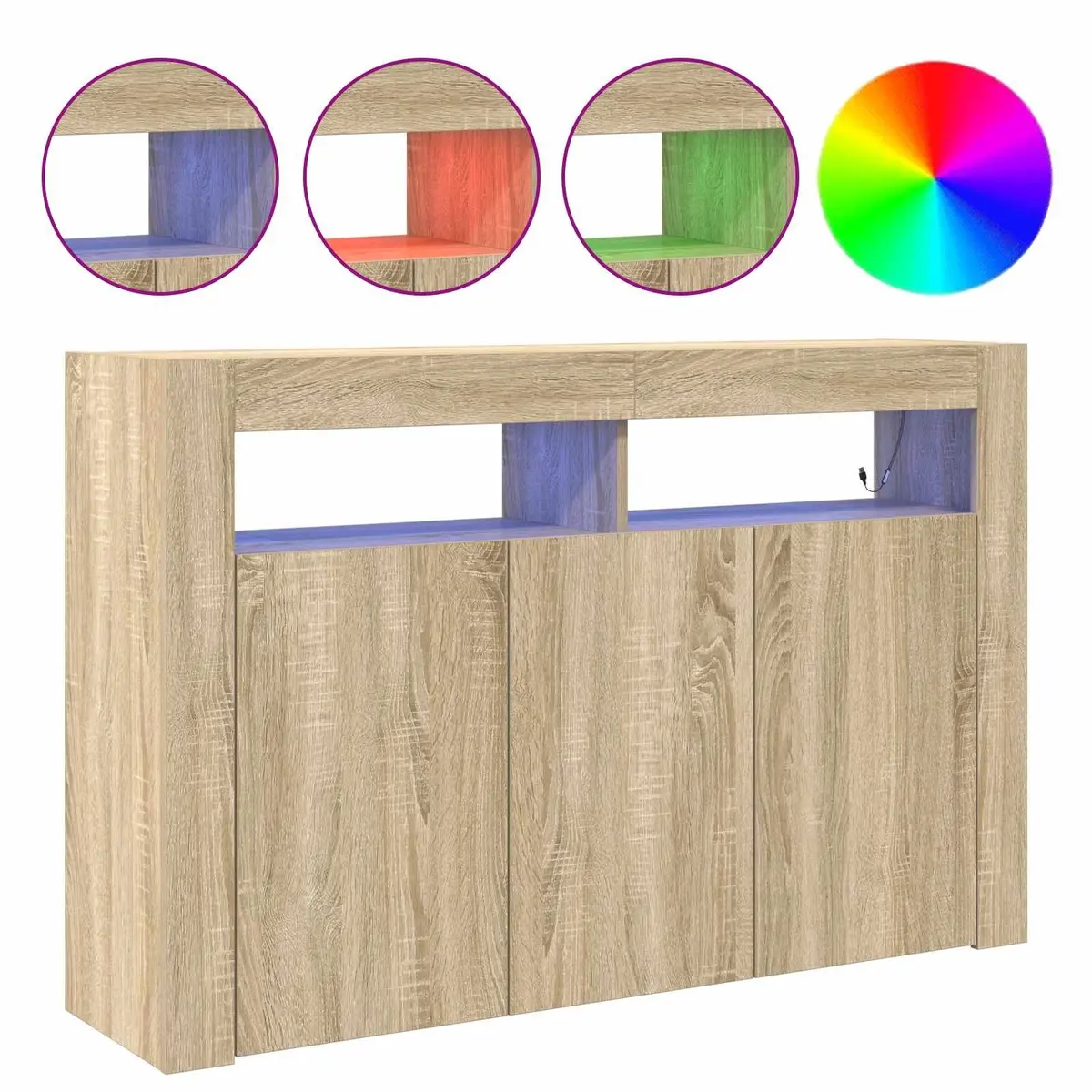 Sideboard 116x30x75cm Engineered Wood RGB LED Storage Cabinet