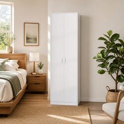 White Wardrobe for a Stylish Bedroom Storage Solution 55x25x189cm
