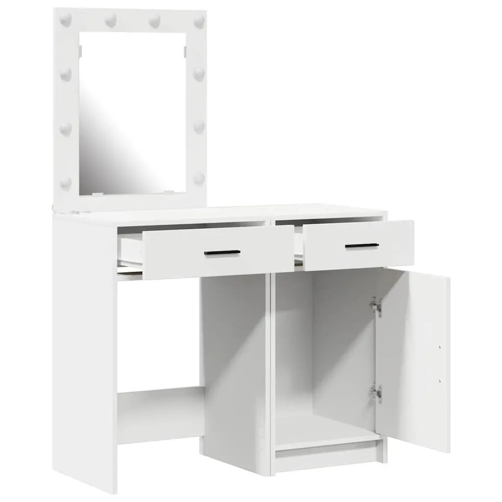 Dressing Table 2 pcs White Modern with LED Strip Lights Storage